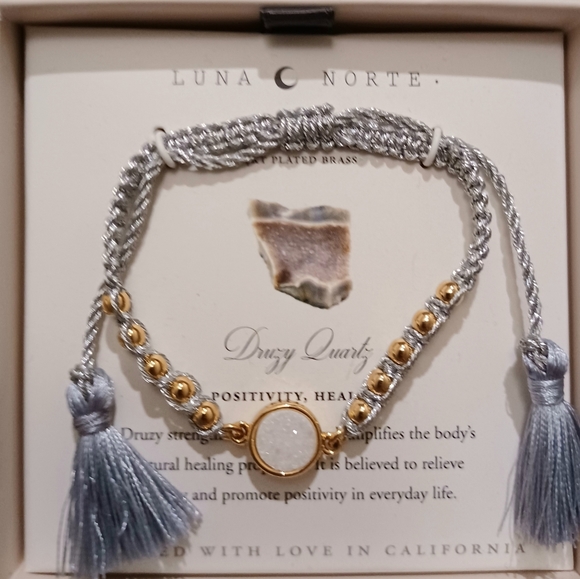 LUNA NORTE NATURAL DRUSY GEMSTONES W/ TASSELS ADJU - Picture 5 of 7